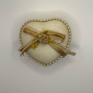 Heart-Shaped Decorative Box with Gold Ribbon Faux Pearls Trinket Box